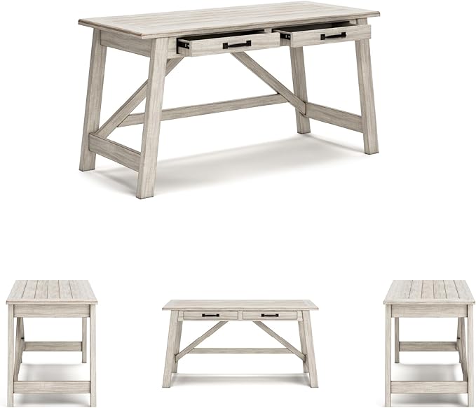 Signature Design by Ashley Carynhurst Farmhouse 60" Home Office Desk with Drawers, Distressed White