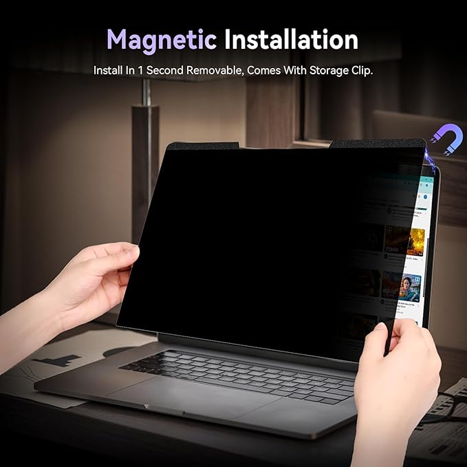 Magnetic Laptop Privacy Screen 15.6 Inch for 16:9 Computer Monitor, Removable 15.6” Anti Glare Protector Blue Light Filter Shield Compatible with HP Dell Xps Acer Asus Samsung Lenovo ThinkPad Envy