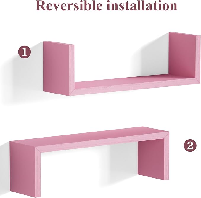 SRIWATANA Floating Shelves, Wall Shelves for Bathroom, Bedroom, Living Room, Kitchen, Office, Wood Shelves for Wall Decor Set of 5 (Pink)