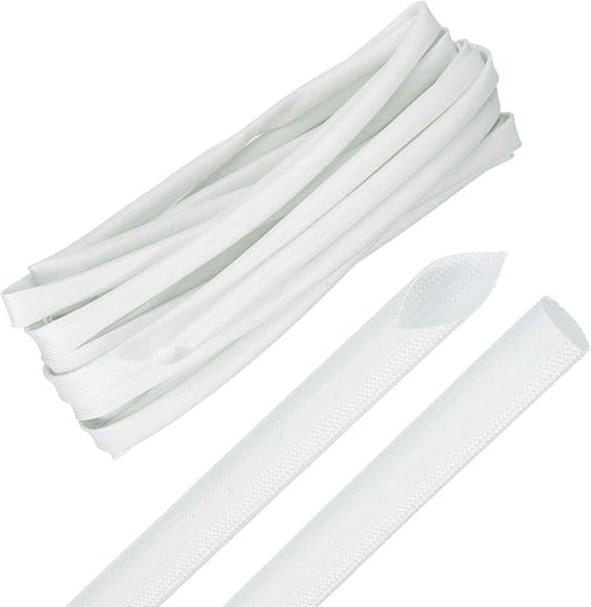 MECCANIXITY 30ft Braided Cable Sleeve, 5/16" ID 200C High Temperature 1500V Fiberglass Wire Insulation Cord Protector Organizer Wires Management for Motor Engine Fuel Line, White