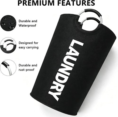 Skiennix 90L Foldable Laundry Basket - Portable Design for Easy Carrying | Ideal for Bathrooms & Travel - Black