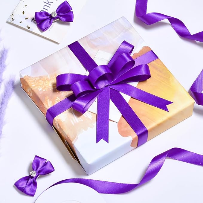 YAMA Double Face Satin Ribbon - 5/8" 25 Yards for Gift Package Wrapping,Floral Design,Hair Bow Clip Making,Crafting,Sewing,Wedding Decor, Purple