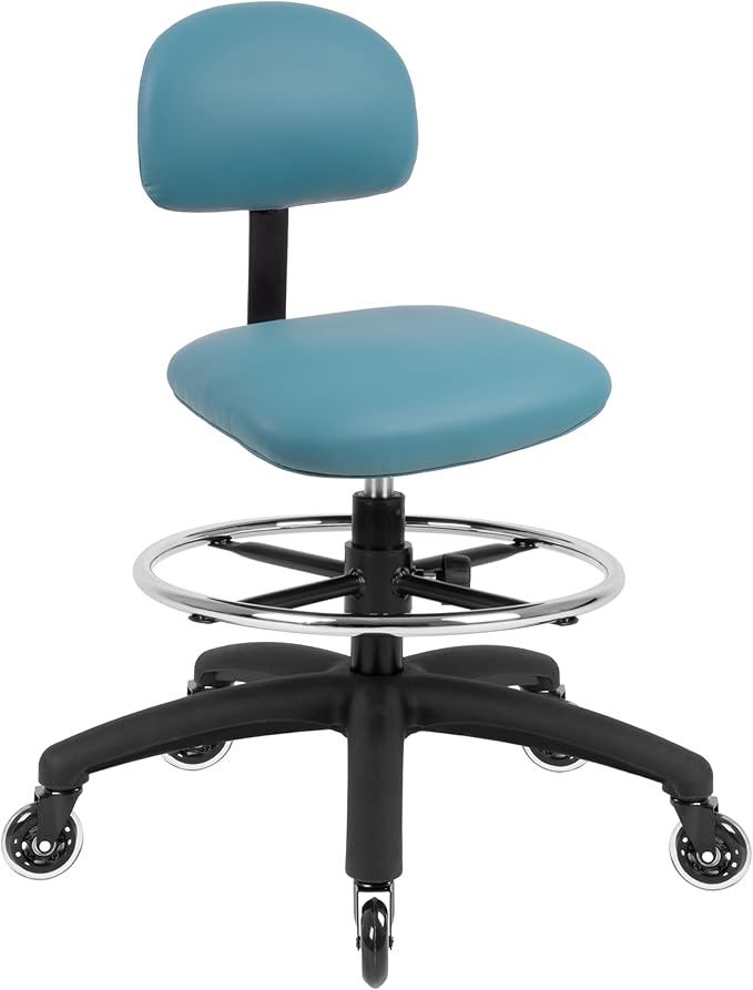 Chair Master FSS Series Square seat (20"-28") seat Height Chair. Vinyl-for Office, Garage, Desk, Shop, Computer, Doctor, Medical, Easy to Clean! 18" Footring (Aqua, Mid Stool, Rubber Roller Casters)