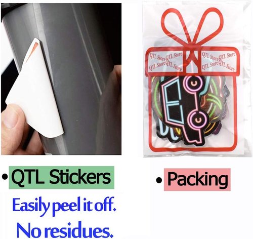 QTL Neon Stickers - Waterproof Vinyl Party Favor Stickers for Teens | 50PCS for Water Bottles & Laptops