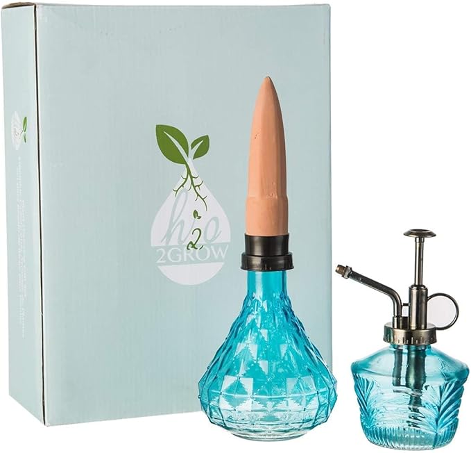 Glass Mini Watering Can & Self - Watering Globe Set - Flower Water Spray Bottle with Terracotta Spike, Perfect Plant Watering Gift for Indoor Outdoor Gardens