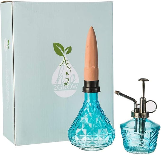 Glass Mini Watering Can & Self - Watering Globe Set - Flower Water Spray Bottle with Terracotta Spike, Perfect Plant Watering Gift for Indoor Outdoor Gardens
