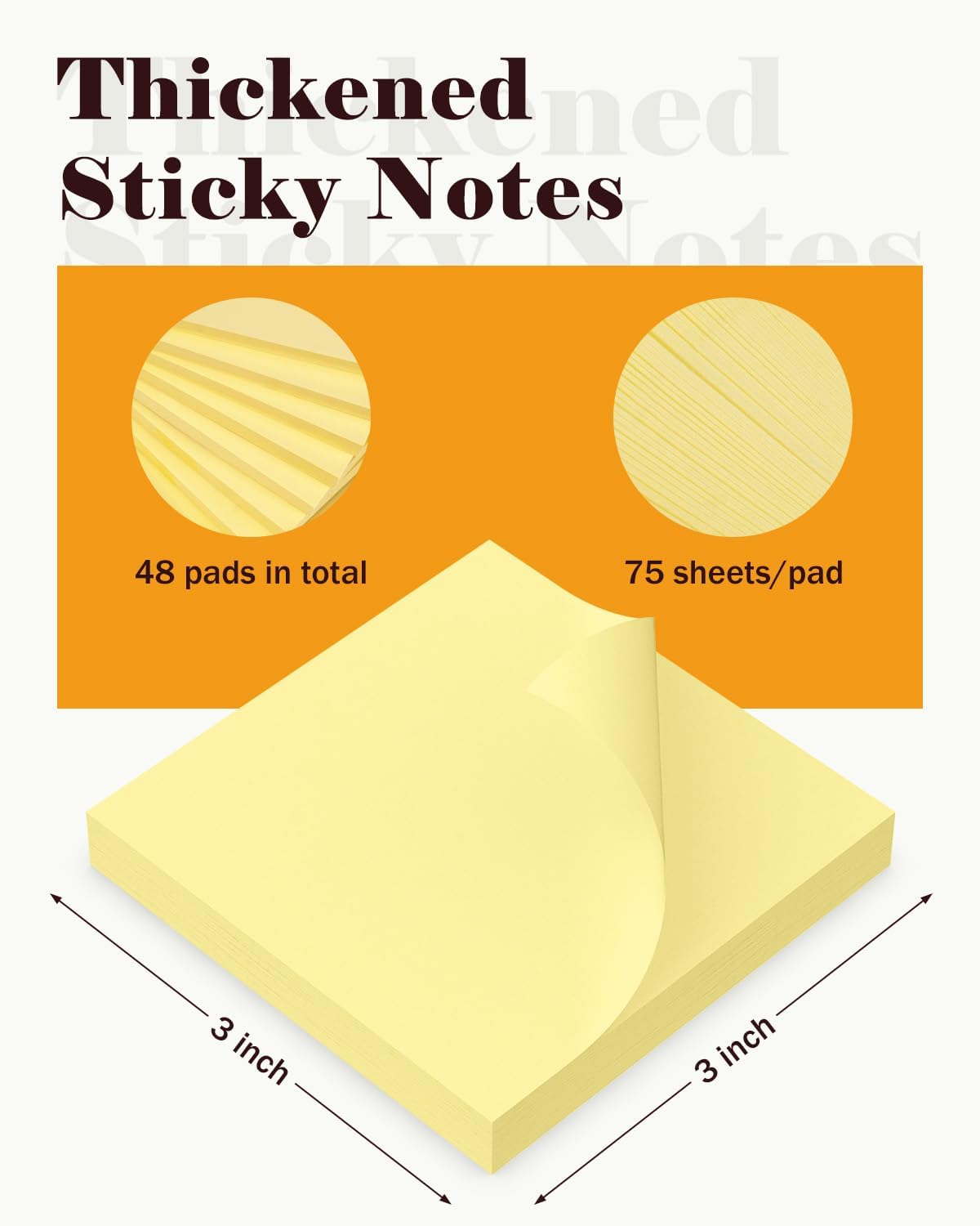 Skiennix Sticky Notes - 3x3 Yellow Self-Stick Memo Pads | 3600 Sheets in 48 Pads for Office & School