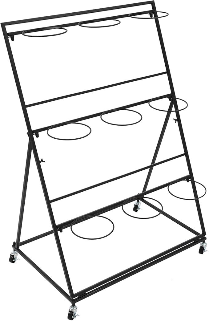 DYRABREST Flower Display Stand with Buckets, Black 3 Layers Metal Plant Stand with 9 Pieces Buckets, Moving Florist Bouquet Shelf for Fresh Flower Shop, for Patio Garden, Outdoor Flower Pop-Up Events