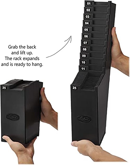Lathem Time Card Rack - Expandable System with 25 Pockets | Durable Black Construction for 9-Inch Cards