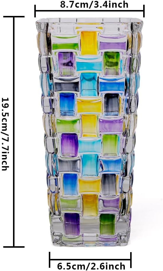 Magcolor Hand Painted Blue Woven Glass Vase -Crystal Flower Vase- 7.7 inch, Glass Plant Vase for Floral Arrangements, Centerpieces, Weddings, Housewarming, Centerpiece Home Deco.