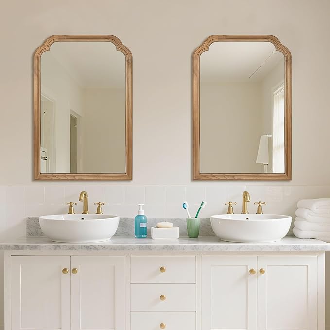 Wood Bathroom Mirror for Wall, 30 x 20 Inch Decorative Wall Mirror with Rustic Wooden Frame for Living Room, Vanity, Bedroom, Entryway, Farmhouse
