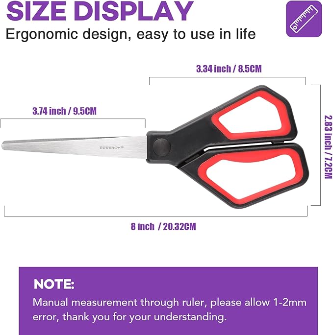 BURVAGY 18Pack 8" Scissors All Purpose, Heavy Duty Scissors with Ultra Sharp Blades Comfort Grip Handles - For Office Home School Sewing Fabric Crafts, High/Middle School Student Teacher Scissor