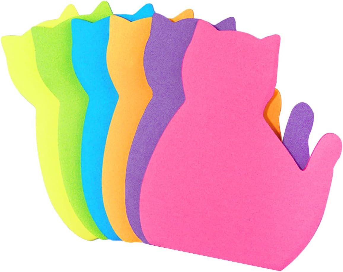 Skiennix Cute Cat Sticky Notes - 6-Pack Kawaii Designs in 6 Bright Colors for Cat Lovers