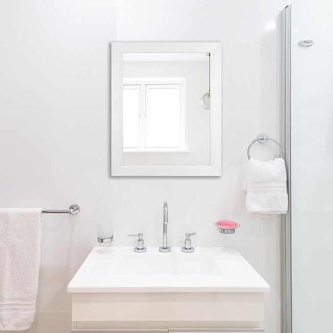 Ruomeng Rectangular Wall Mirror 16" x 20" Framed Mirror for Bathroom, Bedroom, Entryway, Living Room, White