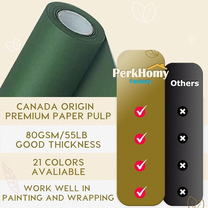 PerkHomy Dark Green Kraft Paper Roll 48" x 3,600" (300') for Gift Wrapping Bouquet Flower Art Painting Craft Writing Packaging Shipping 80GSM 55LB (Dark Green, 48" x 300')