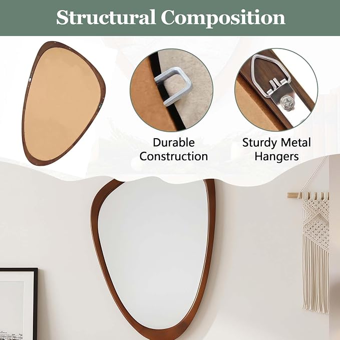 20x30 Inch Asymmetrical Wall Mirror Wood,Rustic Irregular Shaped Vanity Mirror for Bathroom,Bedroom, Living Room, Entryway, Fireplace,Wall Decor,Solid Wooden Frame (Dark Walnut, 20"x30" Inch)