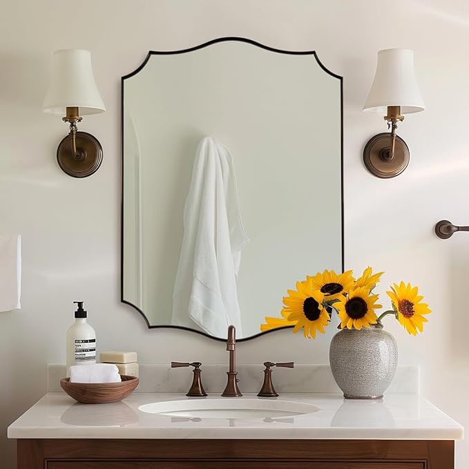 ANDY STAR Scalloped Bathroom Mirror, 24"x32" Brushed Bronze Vanity Mirror, Antique Bronze Decorative Bathroom Mirrors, Anti-Rust Stainless Steel Metal Frame, Stunning Design Ideal for Home Decor