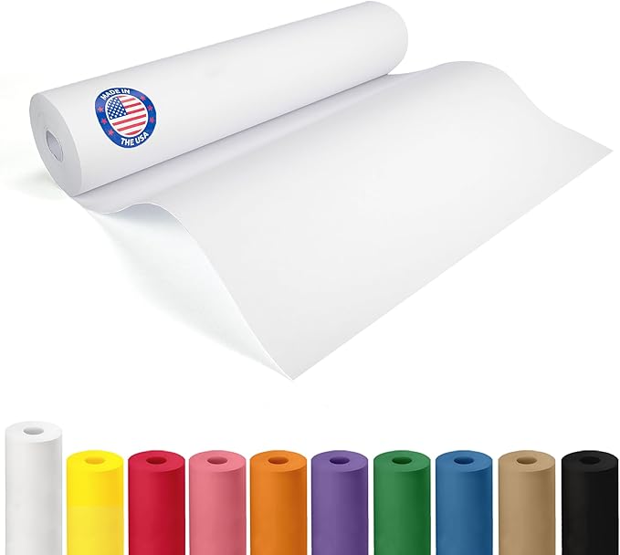 12" x 1200" (100 feet) White Kraft Paper Roll - USA-Made Quality Craft Paper for Gift Wrapping, Kids' Arts & Crafts, School Projects - 100% Recycled Natural Material 50lb Thickness by IDL Packaging