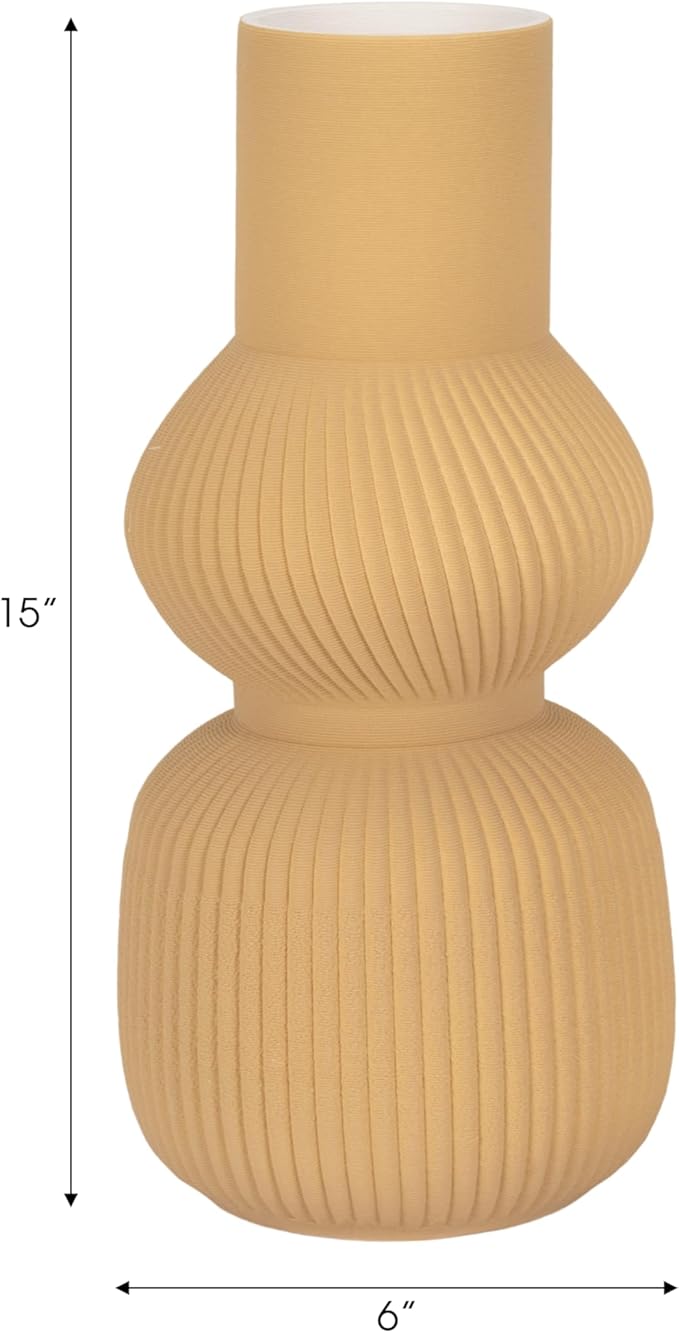 Ceramic Vase for Living Room Decor – Home Decor Accent for Bedroom, Table Accent, House, and Room Decor Display – 3D Printed Designed Flower Vase and Office Decor – 15" Brown