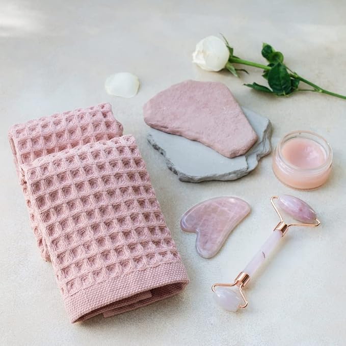 sea me at home Waffle Washcloths Set, 100% Turkish Cotton (Powder Pink)