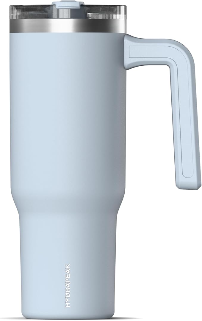 Hydrapeak Voyager 32 oz Tumbler with Handle and Straw Lid | Reusable Stainless Steel Water Bottle Travel Mug Cupholder Friendly | Insulated Cup (Ice Blue)