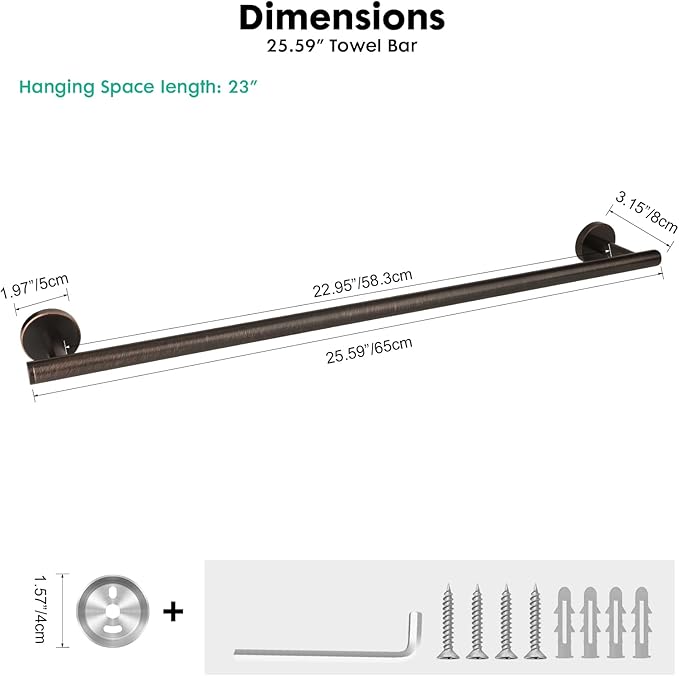 Antique 24 inch Oil Rubbed Bronze Towel Bar,Stainless Steel Towel Racks for Bathroom Wall Mounted,Bathroom Towel Holder Brushed Bronze