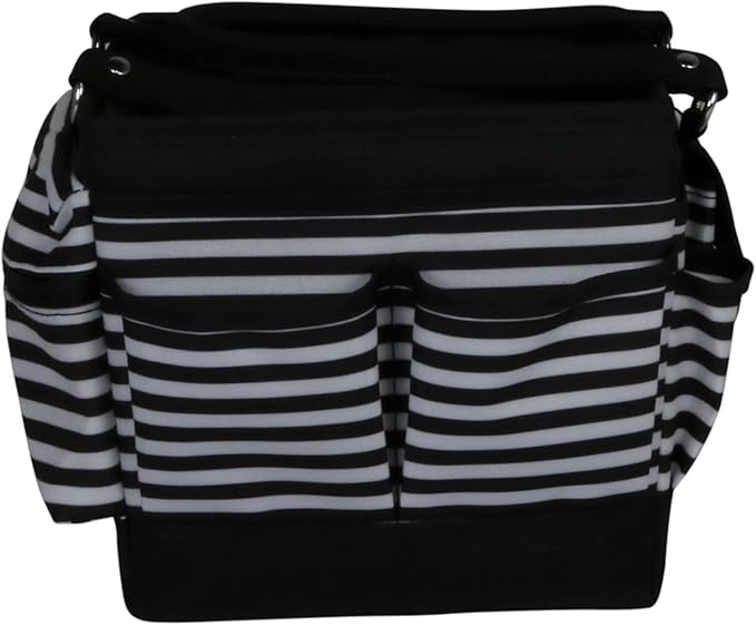 Everything Mary Deluxe Store & Tote Organizer – Black & White Stripe Craft Tote with Handle – Sewing, Scrapbooking & Art Supply Caddy for Creative Project Storage