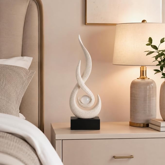 Modern Abstract Art Table Decoration,Resin Flame Statue Modern Centerpiece Ornaments for Living Room Great Gift Idea Home Decor,Collectibles (Beige)