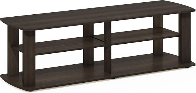 Furinno NELLY TV Stand, 3-Tier Entertainment Center with Open Shelves Storage, TV Console for TV up to 50 Inch, Soft Edges, for Living Room, Bedroom, Dark Brown