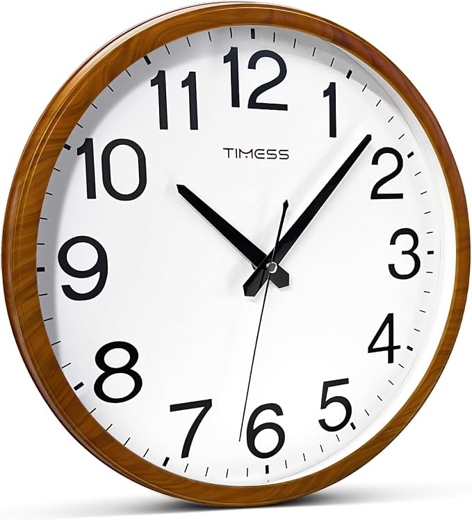 TIMESS Wall Clock, Classic Wood Style Finish, 16 Inch Non-Ticking Silent Battery Operated Analog Clock, Ideal Retro Decor for Home, Bedroom, Living Room, Kitchen, Bathroom, Office(Wood Yellow)