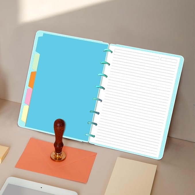 Junior Size Lined Paper Refills - 100 Sheets/200 Pages 8-Disc Refill Paper, 5 Colorful Sheets Dividers, 5.8" x 8.5"