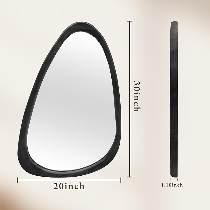 30''x20'' Asymmetrical Mirror with Wood Frame Black, Small Irregular Wall Mirror Odd Shaped Mid Century Modern Mirror Decor for Bedroom Living Room Entryway Hall