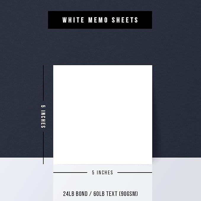 White Memo Sheets Paper – Perfect for Quick Notes, To-Do Lists and Reminders for School, Office and Business | 5 x 5 Inches | 24lb Bond (90gsm) Paper | 250 Sheets per Pack