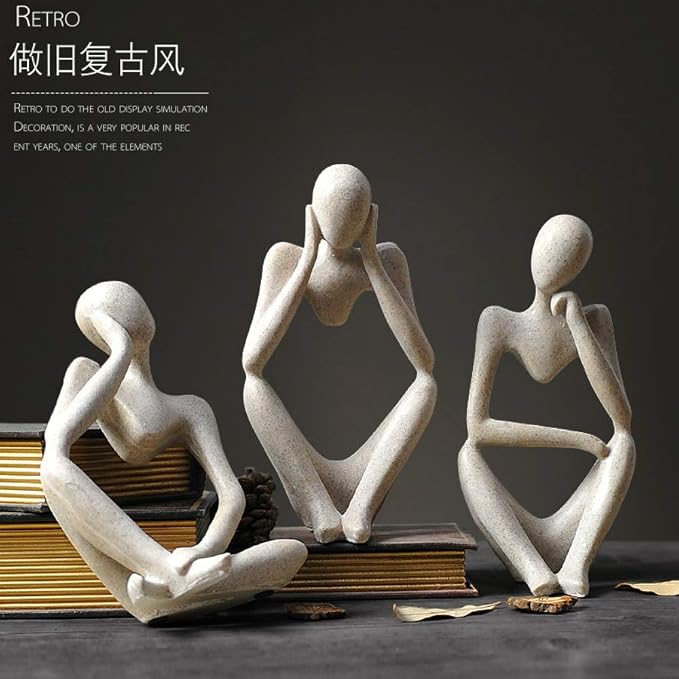 Asng Sandstone Resin Thinker Style Abstract Sculpture Statue Collectible Figurines Home Office Bookshelf Desktop Decor (Sandstone, Left,Large)