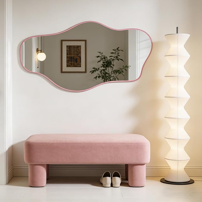 Irregular Wall Mirror, 35.8"x17.7" Asymmetrical Tempered Glass Mirror, Modern Frameless Organic Shaped Mirrors for Entryway Bedroom Living Room Bathroom, Horizontal or Vertical Hanging