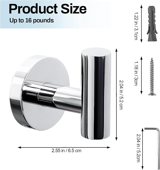 Kruodop Towel Hooks for Bathroom,6 Packs Wall Mount Towel Holder,Black Matte Wall Robe Hook,Stainless Steel Heavy Duty Door Hanger Towel Hook for Kitchen, Bedroom,Hotel,Pool,Coats