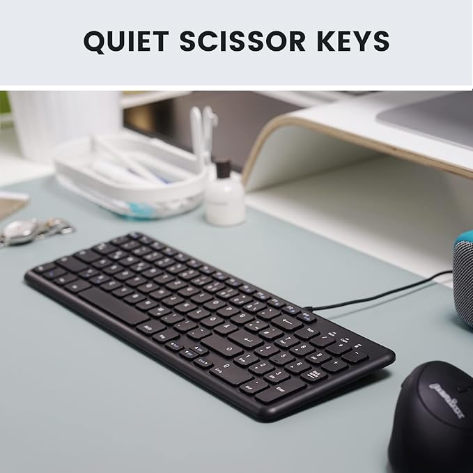 Perixx PERIBOARD-213C Wired Silent USB-C Scissor Keyboard - 14.45x4.76x0.71 Inches Compact Design with Number Pad - Black - US English