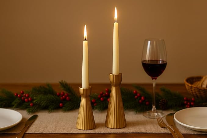 Taper Candle Holders for Candlesticks Ceramic Candle Stick Candle Holder- Set of 2 Decorative Candle Stand for Wedding Decor,Dinner Party and Table,Housewarming Gifts for mom Women Golden
