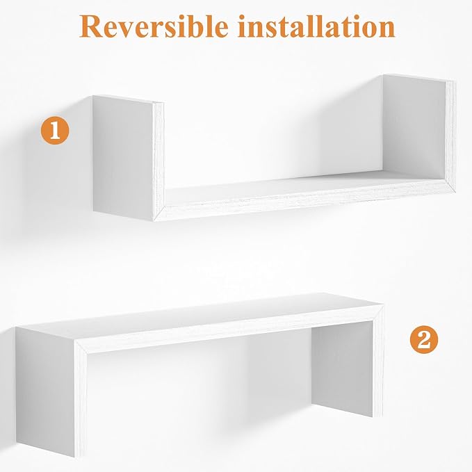 SRIWATANA Floating Shelves for Wall, Wall Shelves for Bathroom, Bedroom, Living Room, Kitchen, Office, Wood Shelves for Home Decor Set of 5 (Washed White)