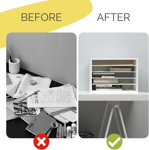 LAPTAIN Desktop File Sorter - 4 Adjustable Shelves for Home & Office | White Paper Letter Tray Organizer