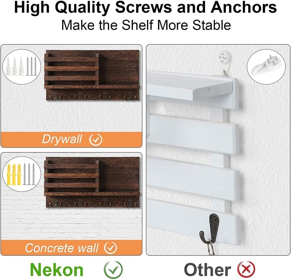 Wooden Key Holder | Rustic Wall Organizer with Hooks - Stylish Mail & Key Chain Storage