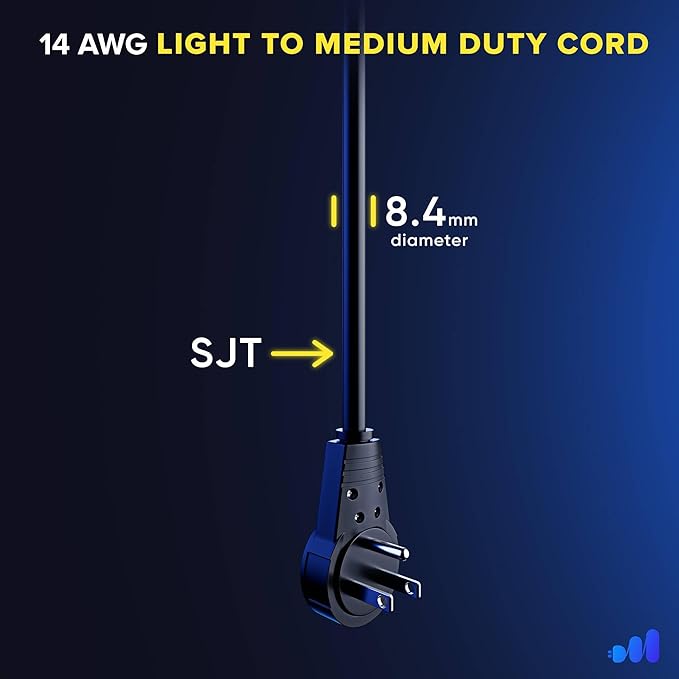 Maximm Extension Cord 15 Feet – 360° Rotating Flat Plug, 3-Prong Grounded Power Cable – UL Certified, 13A 125V, Heavy Duty 14AWG Wire – Ideal for Tight Spaces Behind Furniture – Black