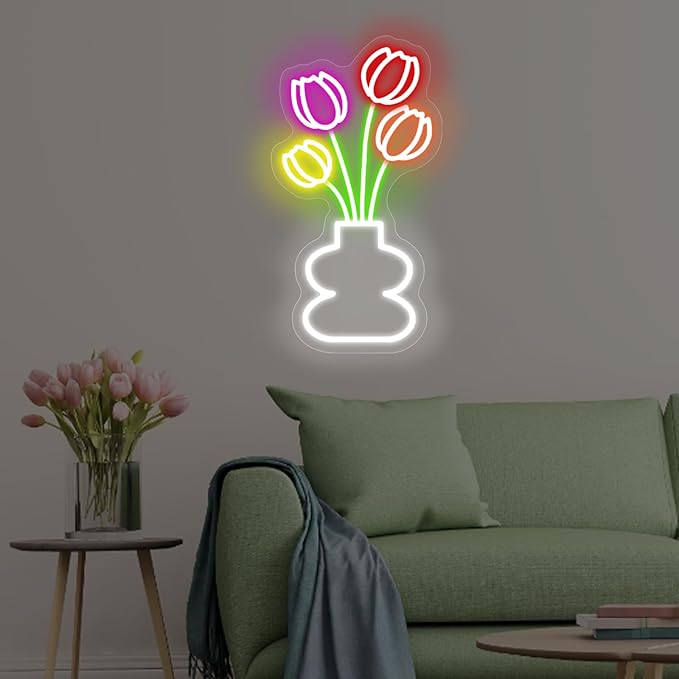 Tulip Flower Neon Sign for Wall Decor LED Tulip Lamp for Bedroom Wall Decor Flower Shop Decor, Tulip Sign for Living Room Studio Bedroom Party Decoration, Mother's or Valentine's Day Gifts