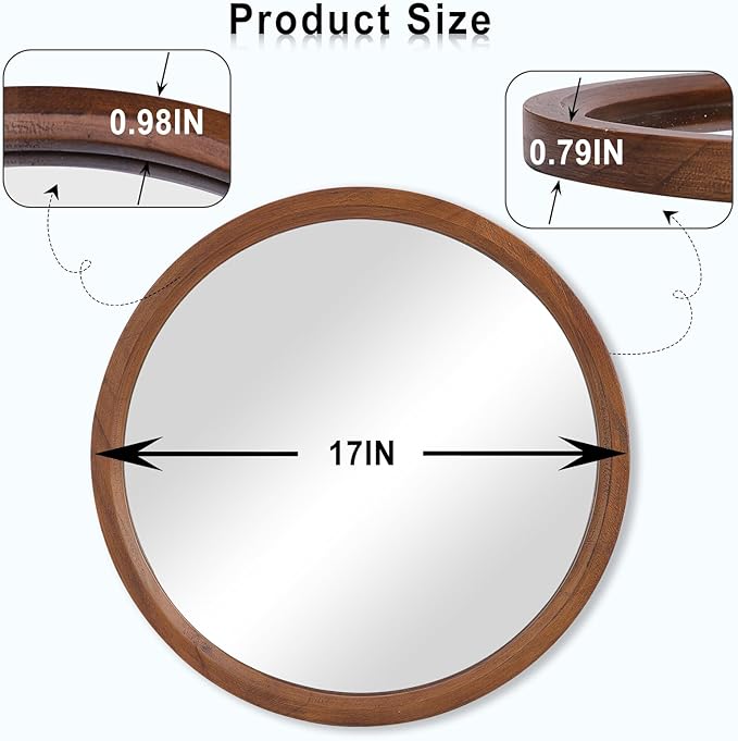 MAGFLERUM 17" Round Wood Mirror Set of 2 - Small Circle Nursery Boho Wall Mirror, Decor for Bedroom, Living Room, Hallway (Brown)