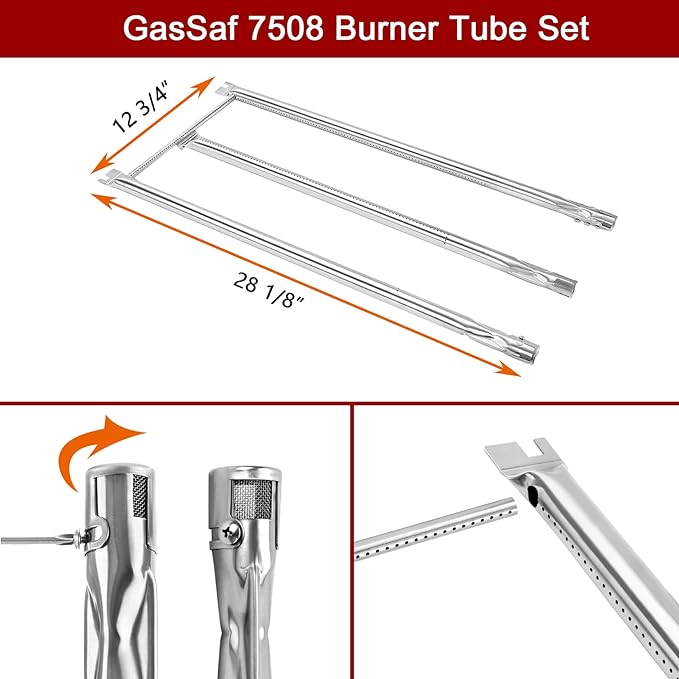 GasSaf 22.5 Flavorizer Bars 7536 7537 | 28 1/8 inch Grill Burner 7508 for Weber Spirit 300 E-310, E-320(Side-Knob), Gas Grill Parts for Spirit 700, Weber 900, Genesis Silver B/C Replacement Parts