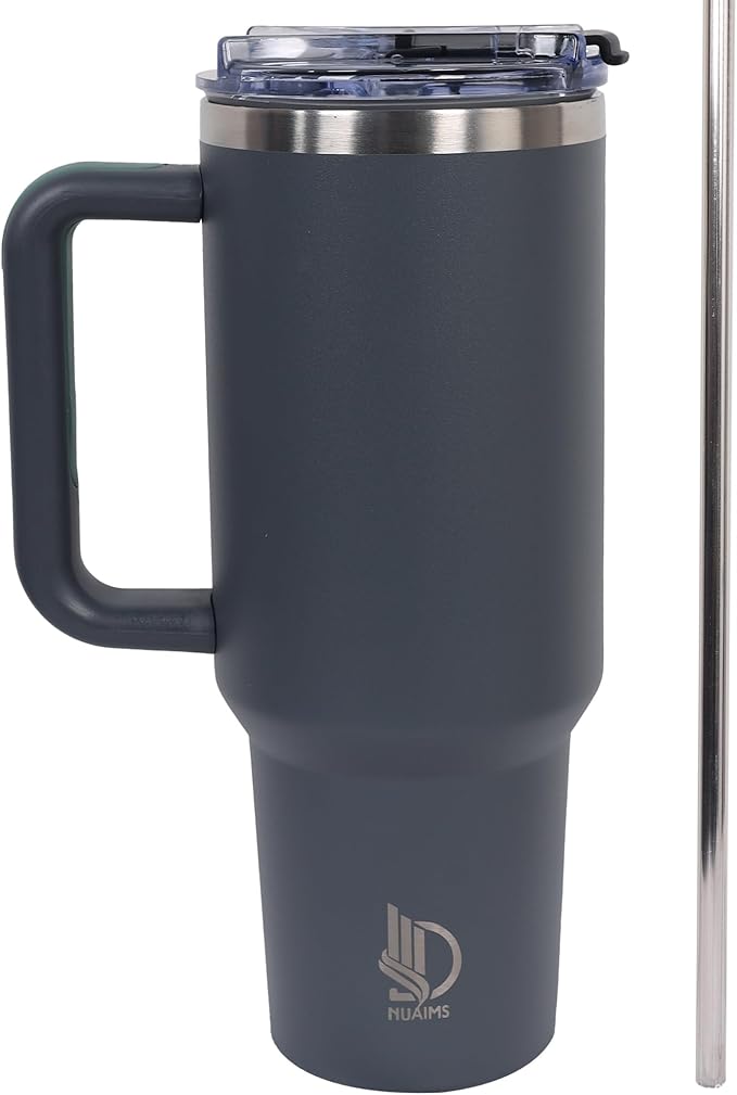 40oz Insulated Tumbler with Handle, Leakproof Straw Lid & Carry Handle - Double Wall Vacuum Insulation Keeps Ice 24 Hours, BPA Free Stainless Steel Water Bottle (Charcoal)