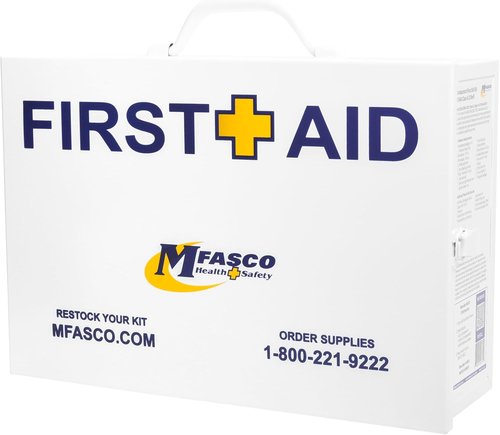 MFASCO First Aid Kit - OSHA 2021 Class A Metal Cabinet for Restaurants | 2 Shelf Wall Mount, Ideal for Food Service & Catering