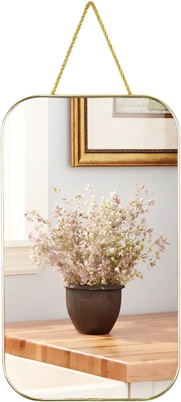 Gold Rectangular Wall Mirror, 15.6x9.2 Inch Modern Decorative Wall Mirror, Suitable for Bathrooms, Hallways, Entryways, and Other Spaces(15.6x9.2 inch) (Gold)