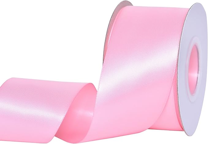 YAMA Pink Double Faced Satin Ribbon, 2 Inch 25 Yards, Great for Crafts Bows Flower Bouquet Wedding Home Decor Gift Wrapping