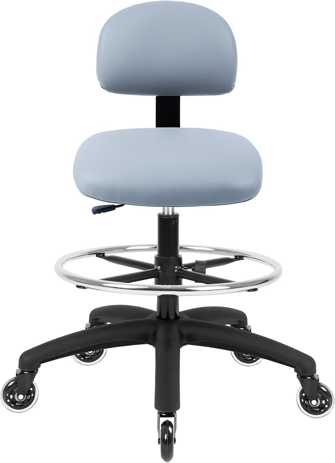 Chair Master FSS Series Square seat Tall (25"-35") seat Height Chair. Vinyl-for Office, Garage, Desk, Shop, Computer, Doctor, Medical, Easy to Clean! 18" Footring (Gray, Tall, Rubber Roller Casters)